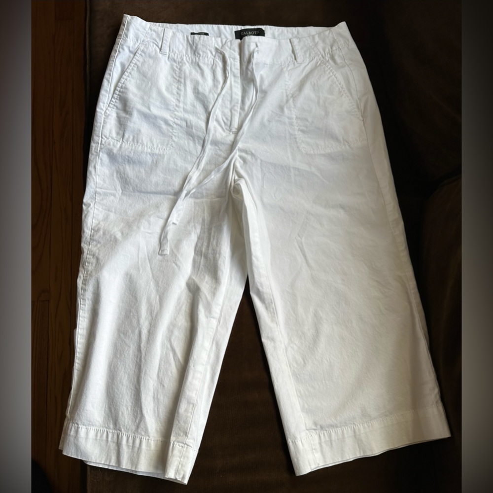 Talbots White Stretch Straight Leg Ankle Cropped Pants High Rise Size 14P